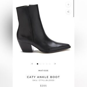 MATISSE CATY ankle boot SIZE 7.5 black pointed leather bootie